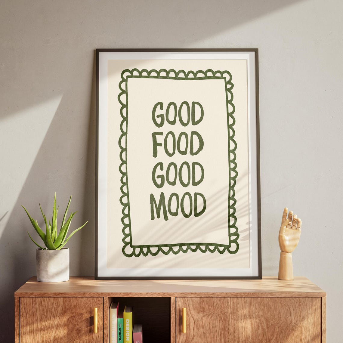 Good Food Good Mood Kitchen Quote Green Hand Lettered Decor Print - Image 2