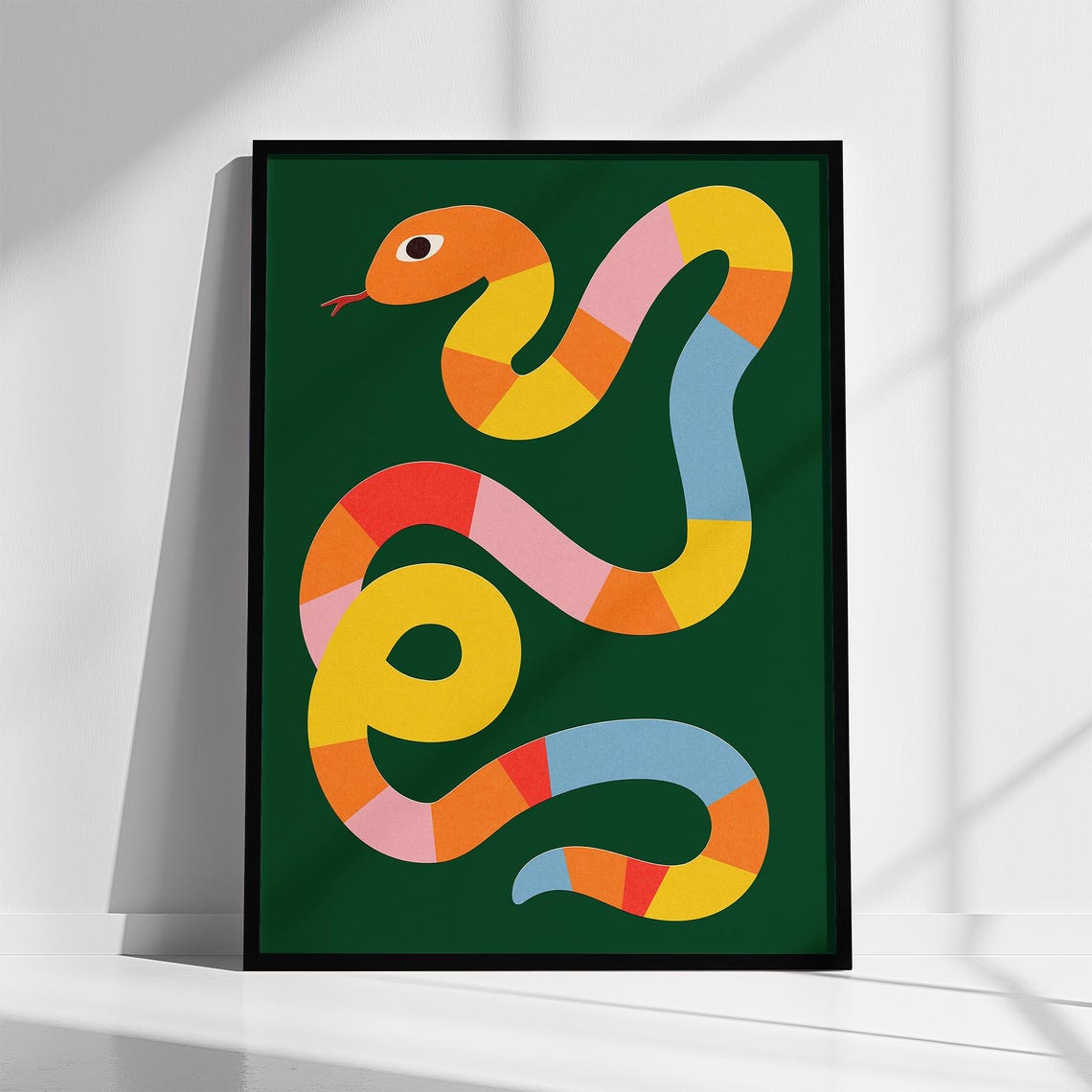 Colorful Rainbow Snake Quirky Reptile Illustration Modern Wall Art