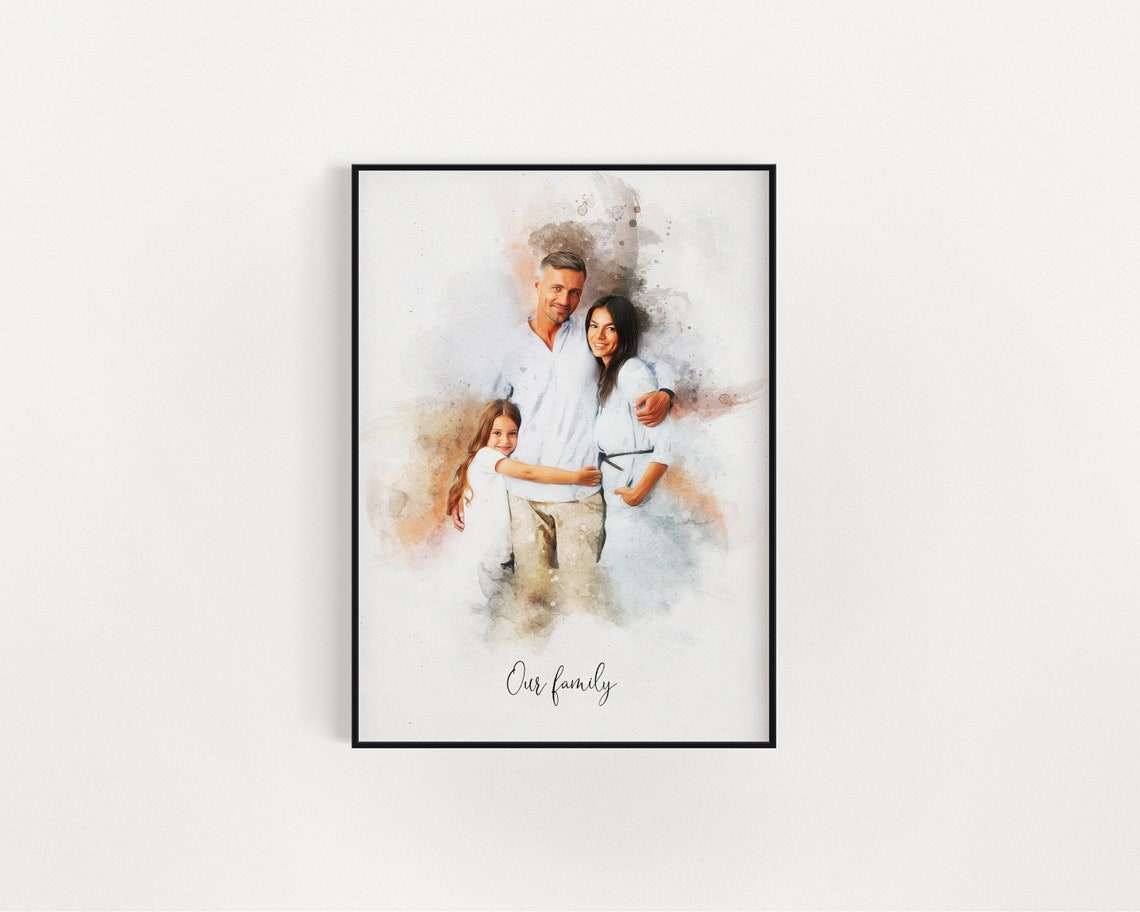 Watercolour Family Portrait Fathers Day Gift Personalised Painting From Photo Custom Family Print Mothers Day Gift Photo Art