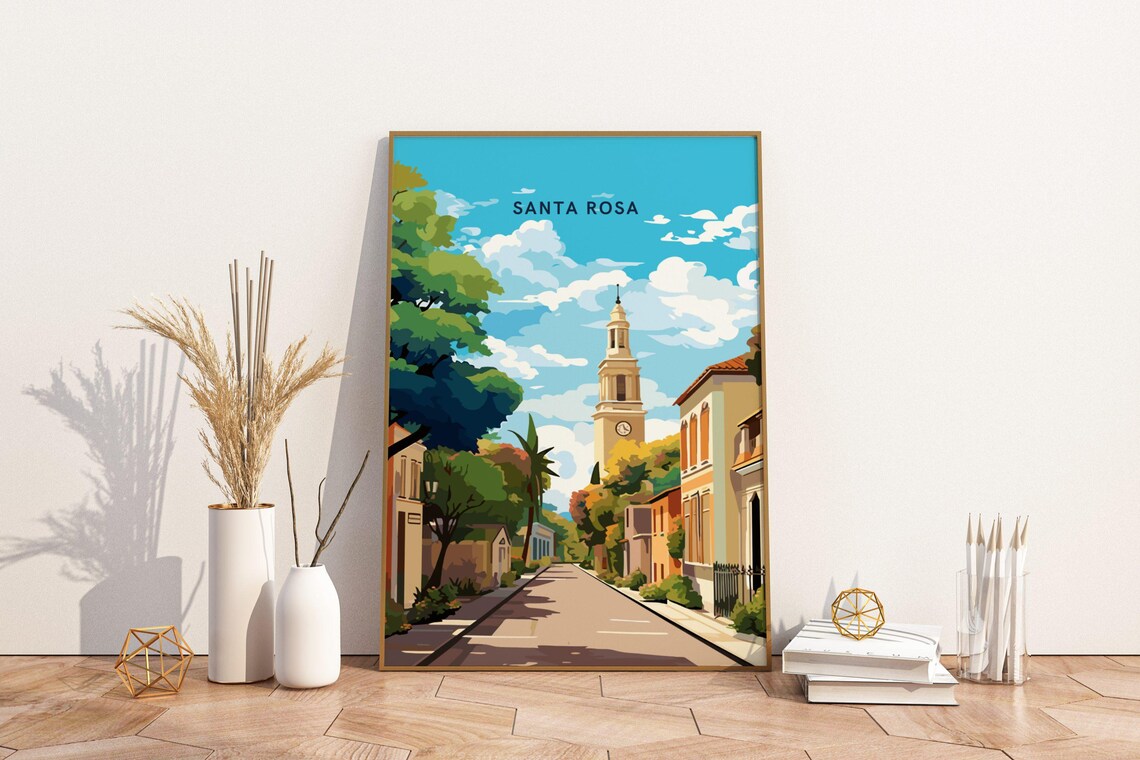 Santa Rosa Argentina Street Church Tower Illustration Travel Poster
