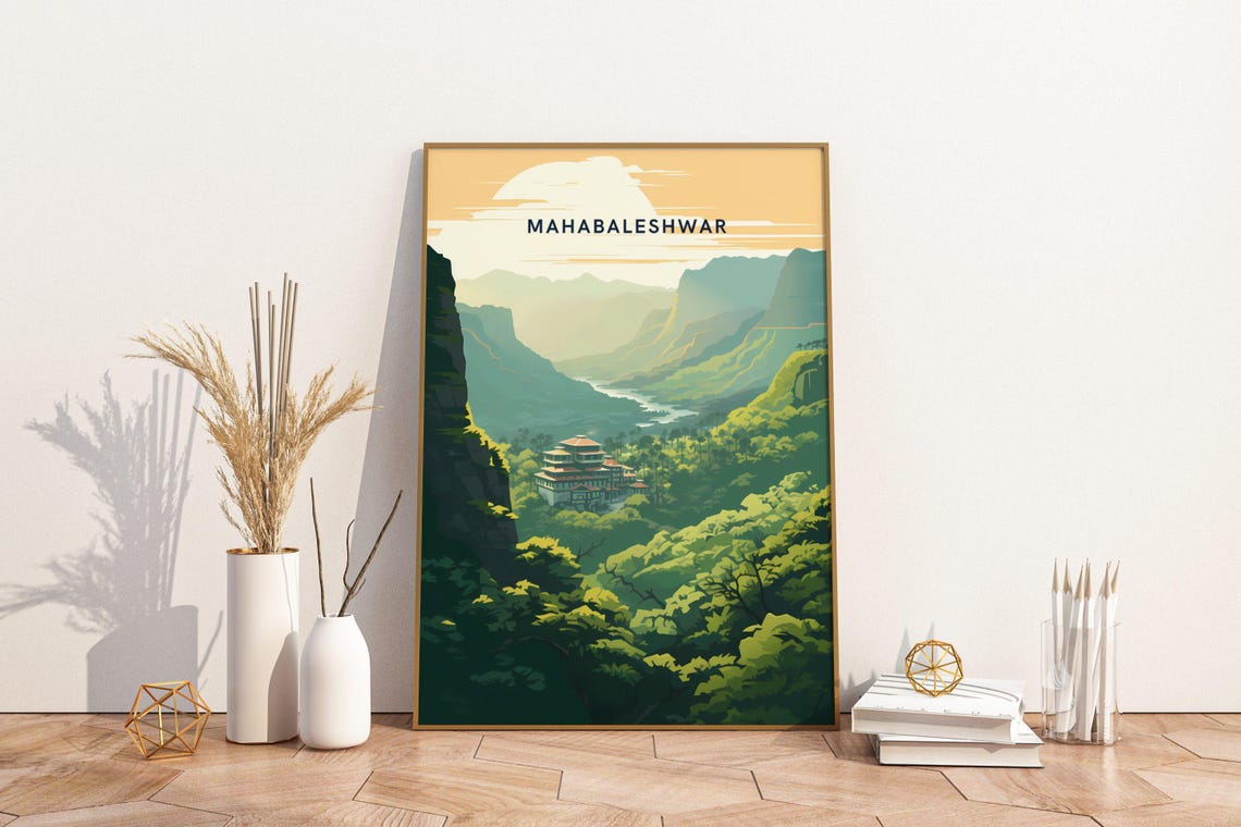 Mahabaleshwar India Mountain Valley Sunset Temple Travel Poster