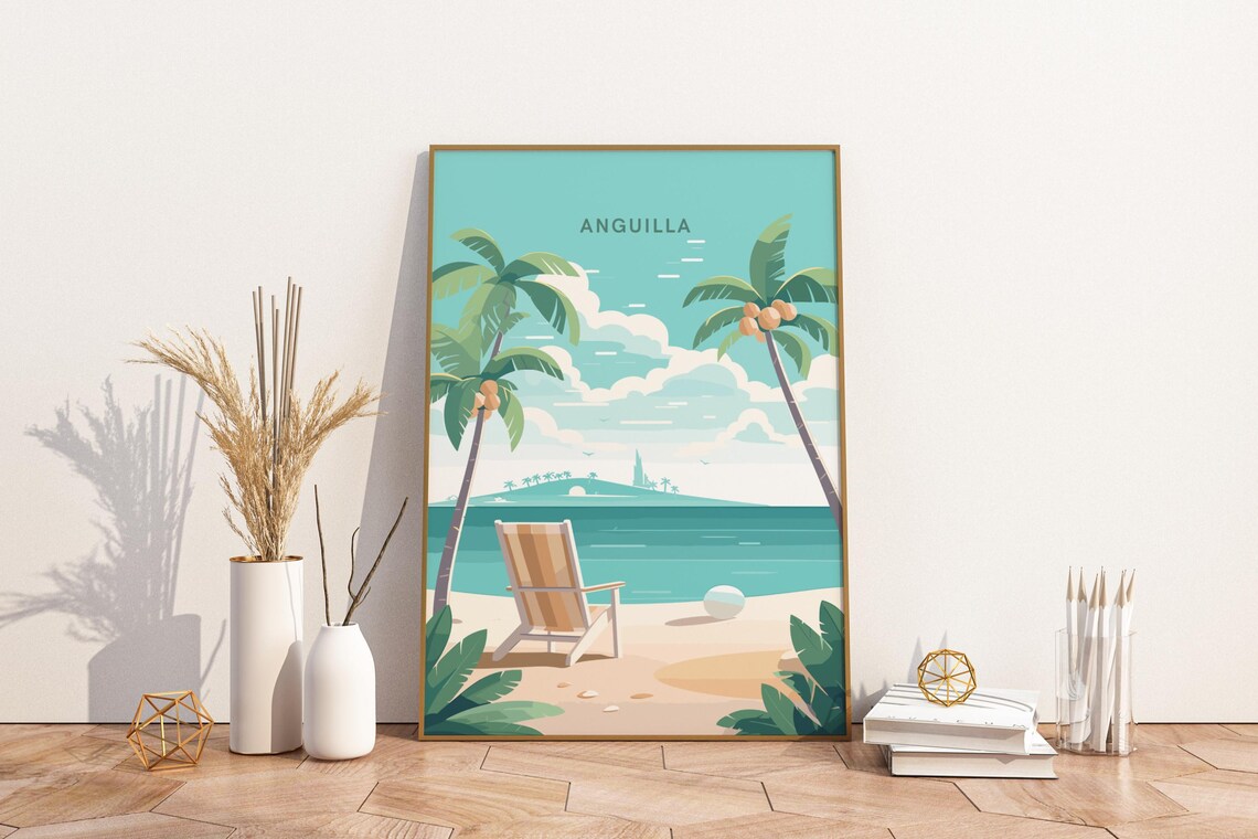 Anguilla Caribbean Travel Print Poster Wall Art Vintage De