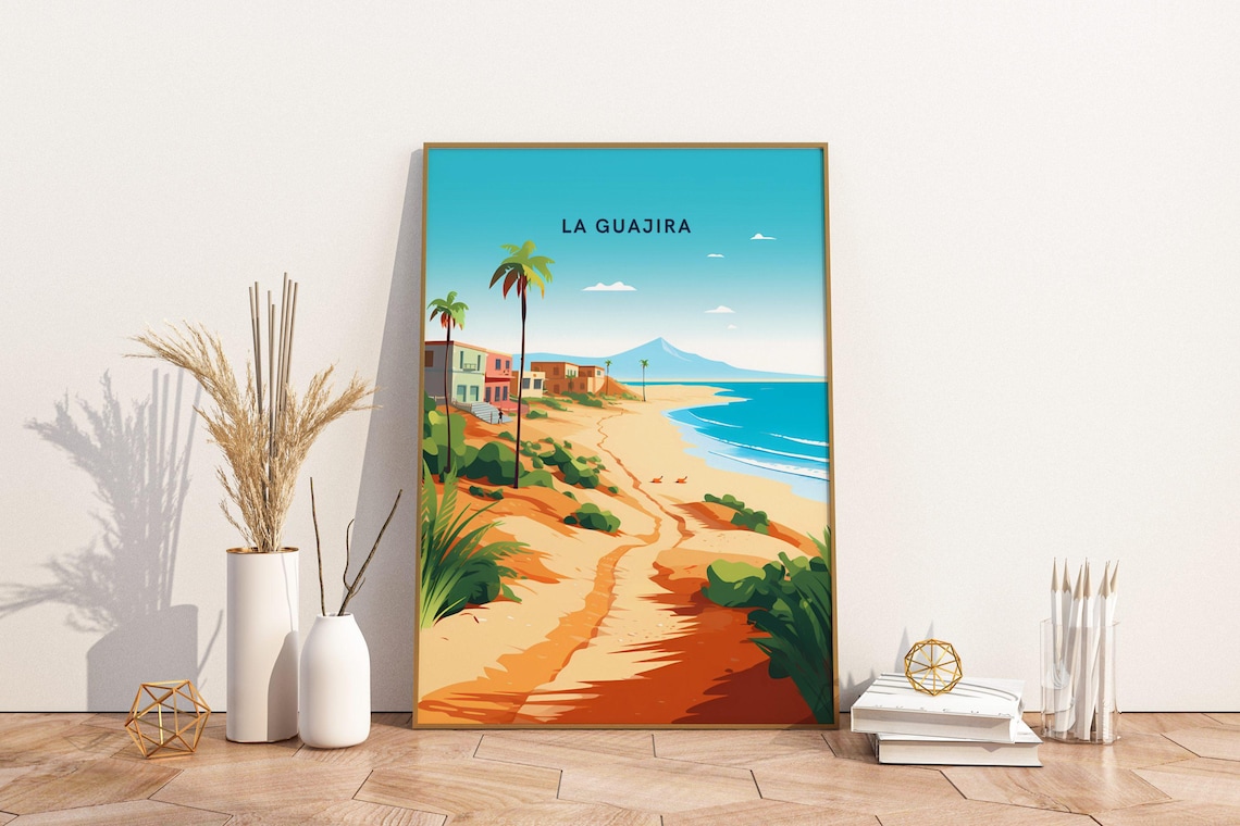 La Guajira Colombia Tropical Beach Town Palm Coast Travel Poster