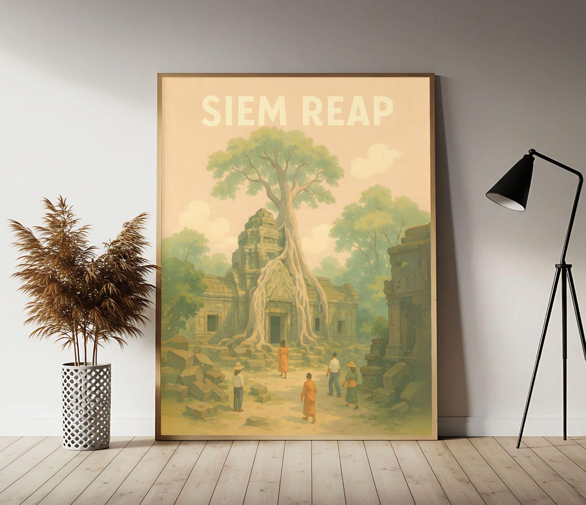 Siem Reap Cambodia Ta Prohm Temple Tree Roots Vintage Travel Poster