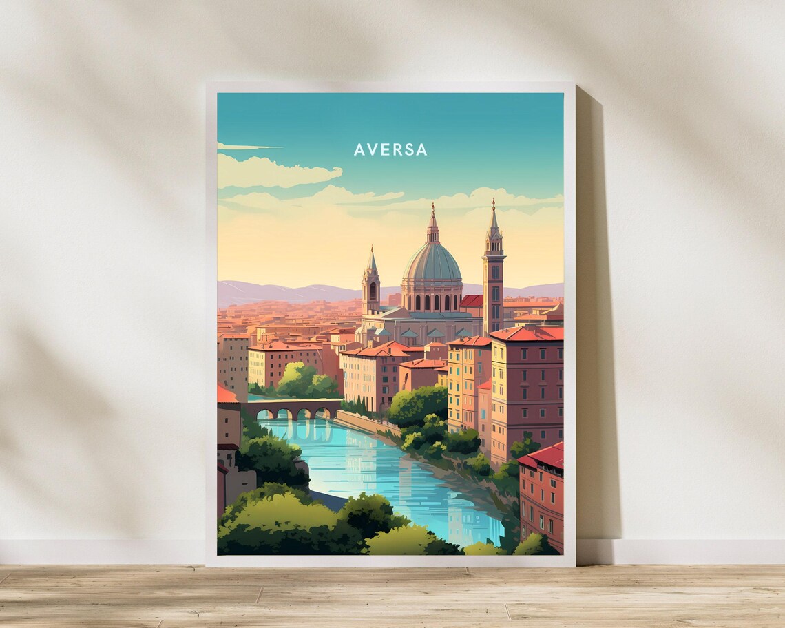 Aversa Italy Riverside Historic Old Town Sunset Illustration Poster