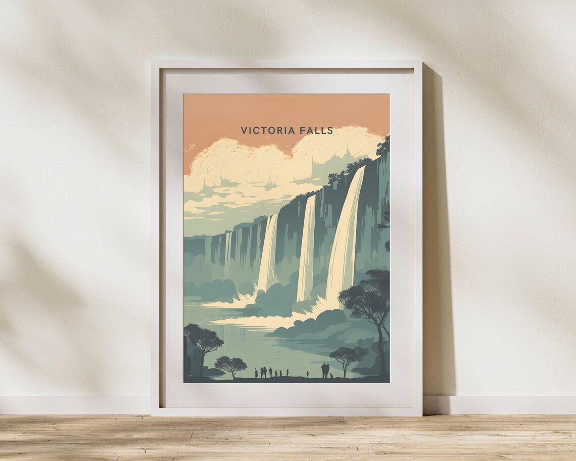 Victoria Falls Zimbabwe Waterfall Mist Vintage Travel Poster