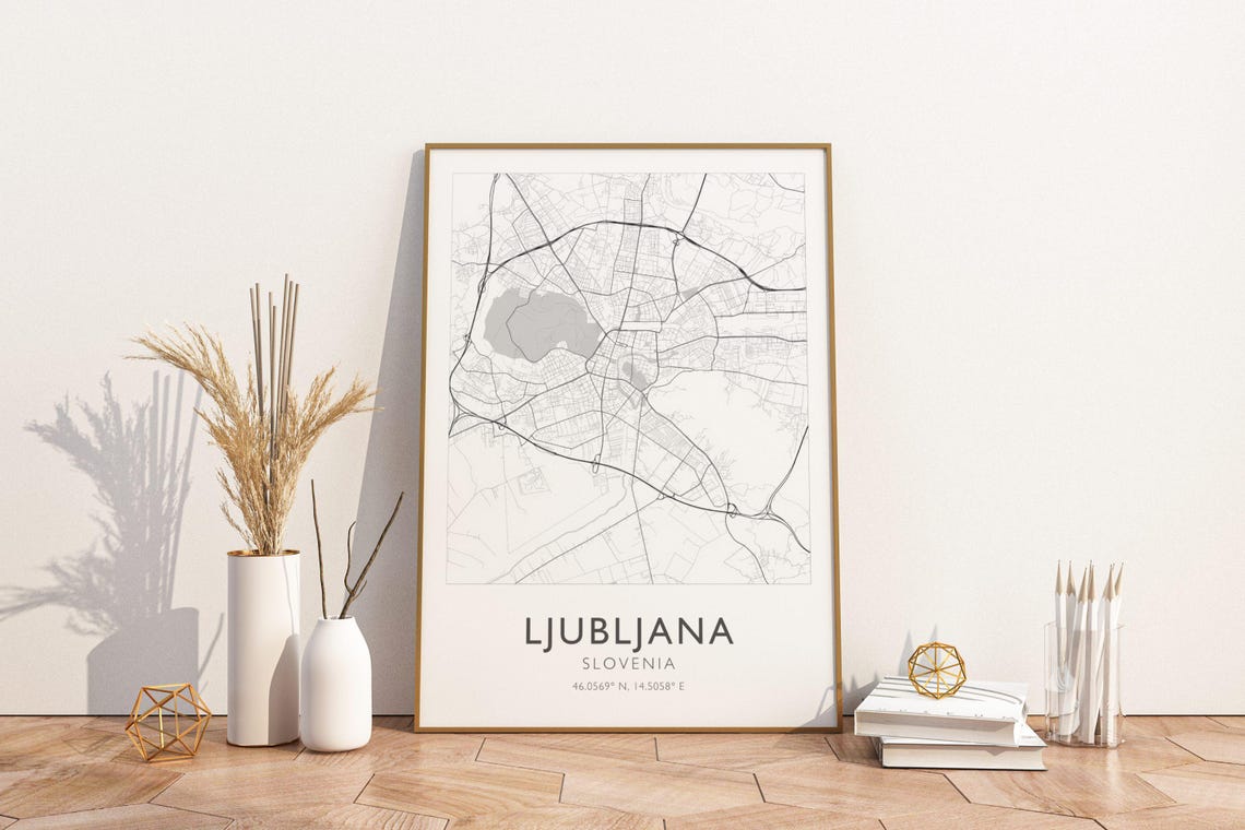 Ljubljana Slovenia Minimalist Black White City Map Coordinates Poster