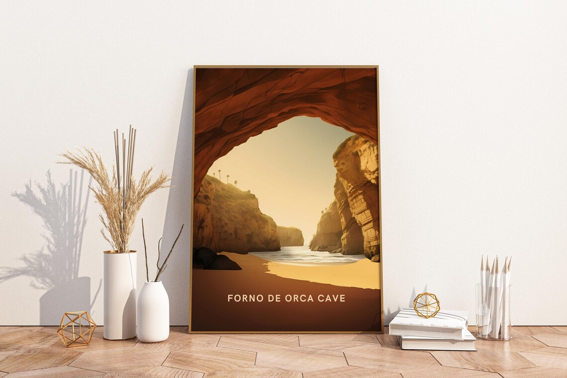 Forno de Orca Cave Portugal Travel Poster With Coastal Arch View