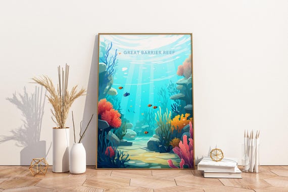 Great Barrier Reef Australia Travel Print Poster Wall Art Post
