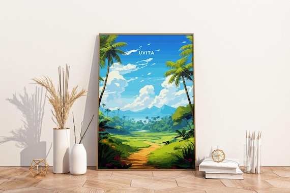 Uvita Costa Rica Tropical Jungle Travel Poster With Palm Coast Artwork