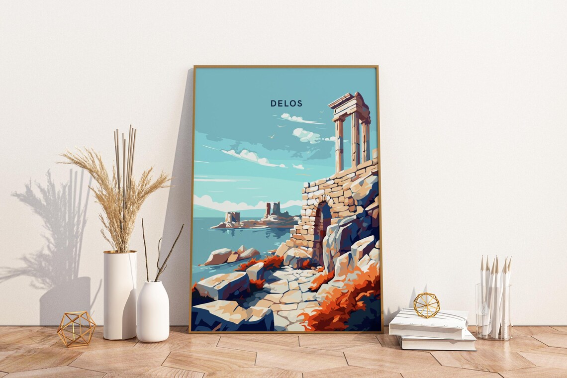 Delos Greece Ancient Island Ruins Coastal Vintage Travel Poster