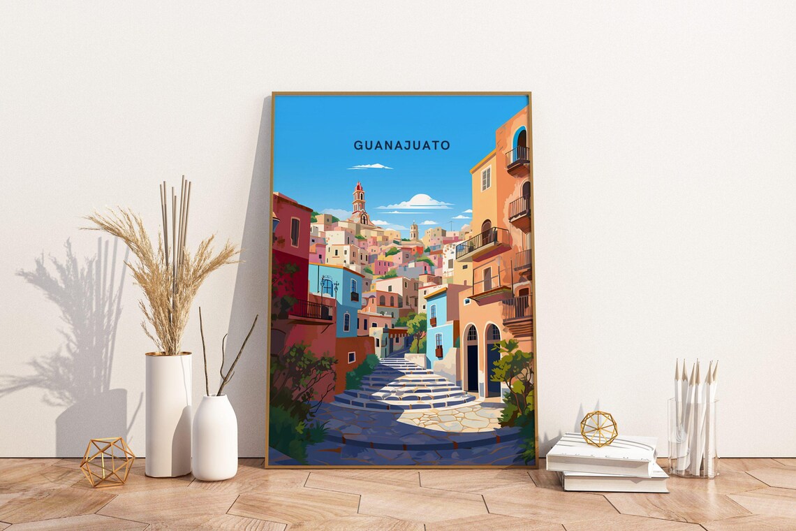 Guanajuato Mexico Colorful Hillside Colonial Old Town Travel Poster