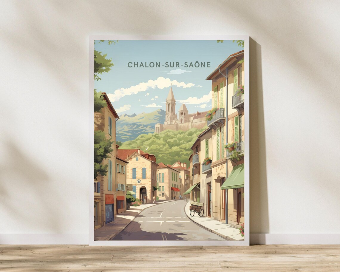 Chalon Sur Saone France Charming Old Town Street Travel Poster
