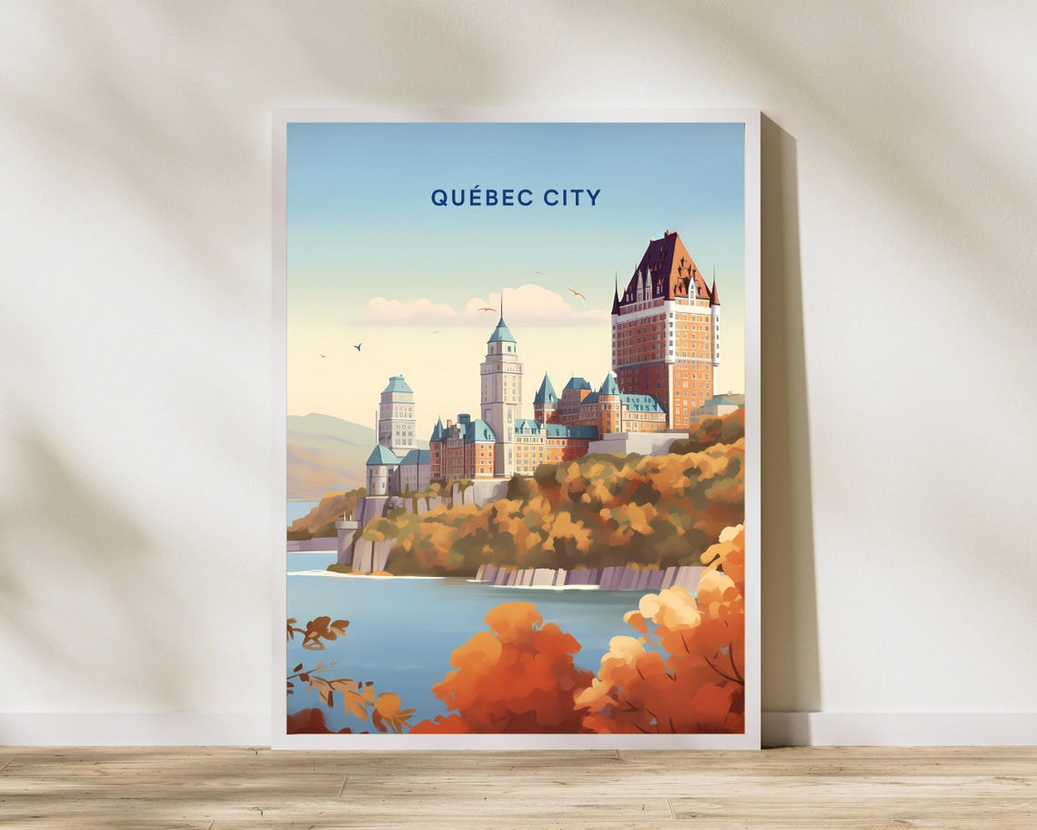 Quebec City Canada Fall Foliage Chateau Vintage Travel Poster