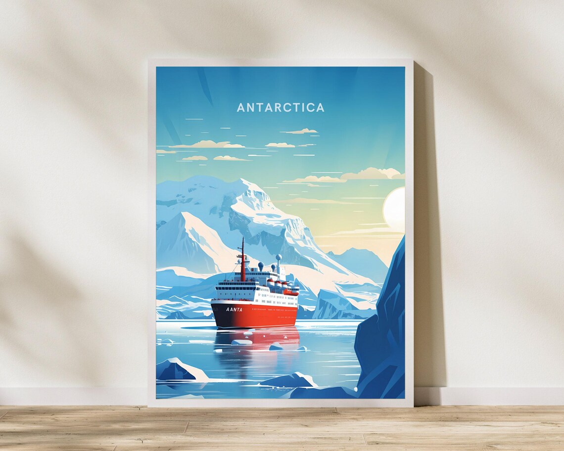 Antarctica Expedition Ship Icebergs Epic Polar Voyage Art Poster