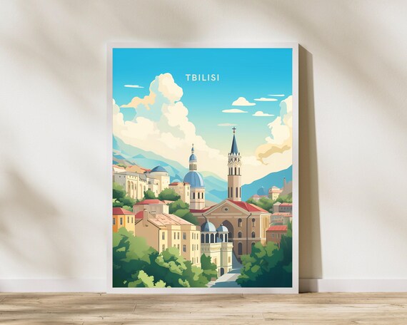 Tbilisi Georgia Old Town Churches In A Colorful Travel Poster