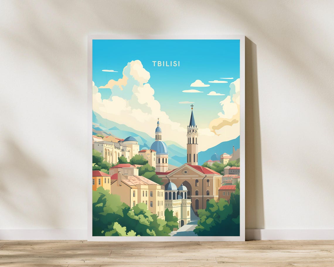 Tbilisi Georgia Old Town Churches In A Colorful Travel Poster