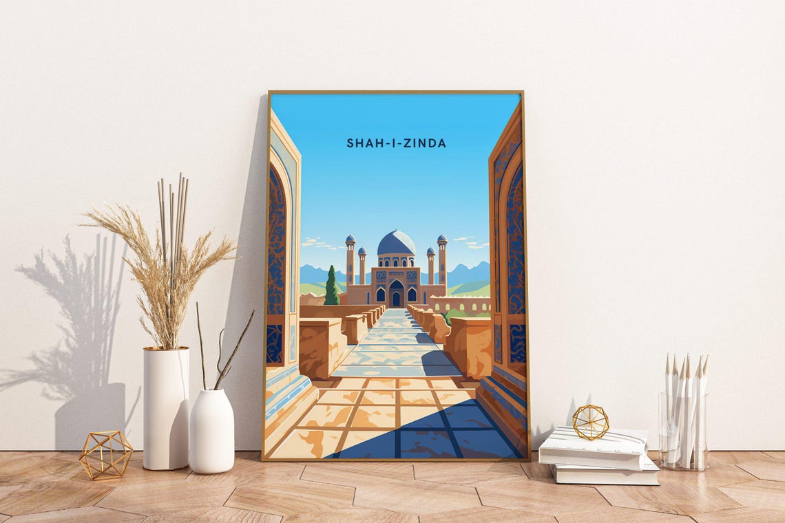 Shah-i-Zinda Samarkand Blue Dome Islamic Architecture Travel Poster