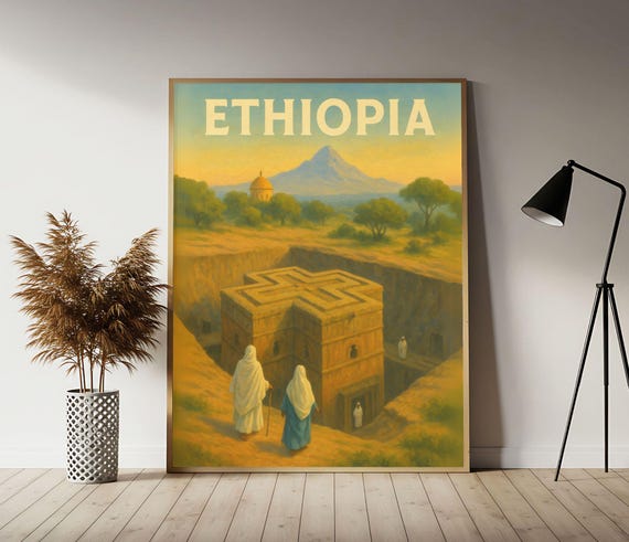 Ethiopia Lalibela Travel Poster Ethiopian Wall Art Print Vintage Decor