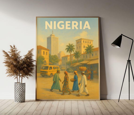 Nigeria Vibrant Street Life Travel Poster Lagos Wall Art Print Vintage Decor