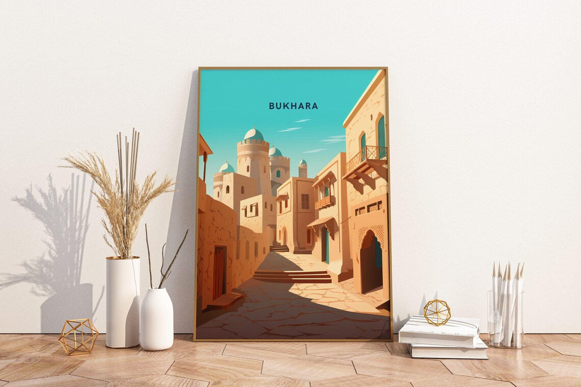 Bukhara Uzbekistan Desert Old Town Domes Silk Road Travel Poster