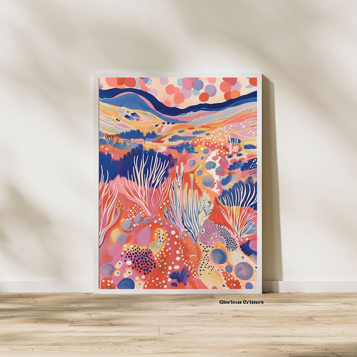 Vibrant Abstract Desert Coral Landscape Colorful Botanical Modern Wall Art - Image 4
