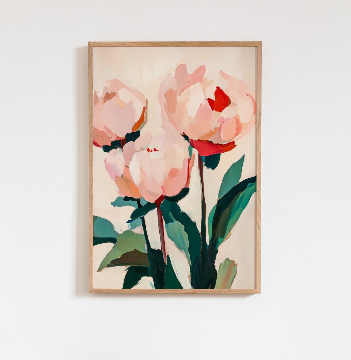 Abstract Peonies Oil Painting Print, Modern Botanical Decor