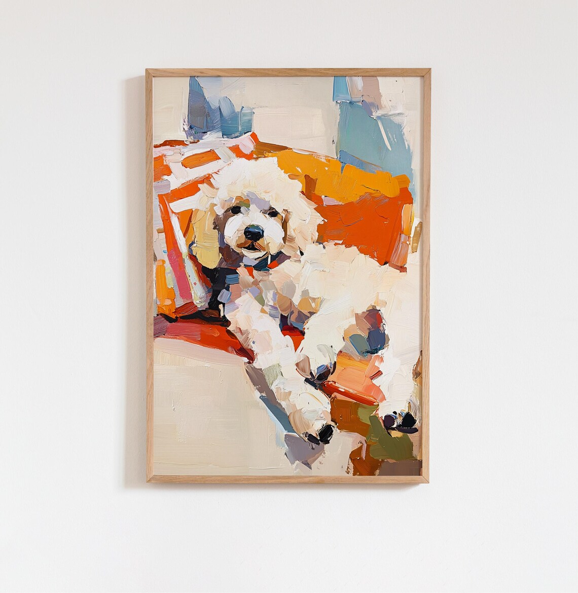 White Poodle Lounging On Couch Oil Painting Modern Pet Poster