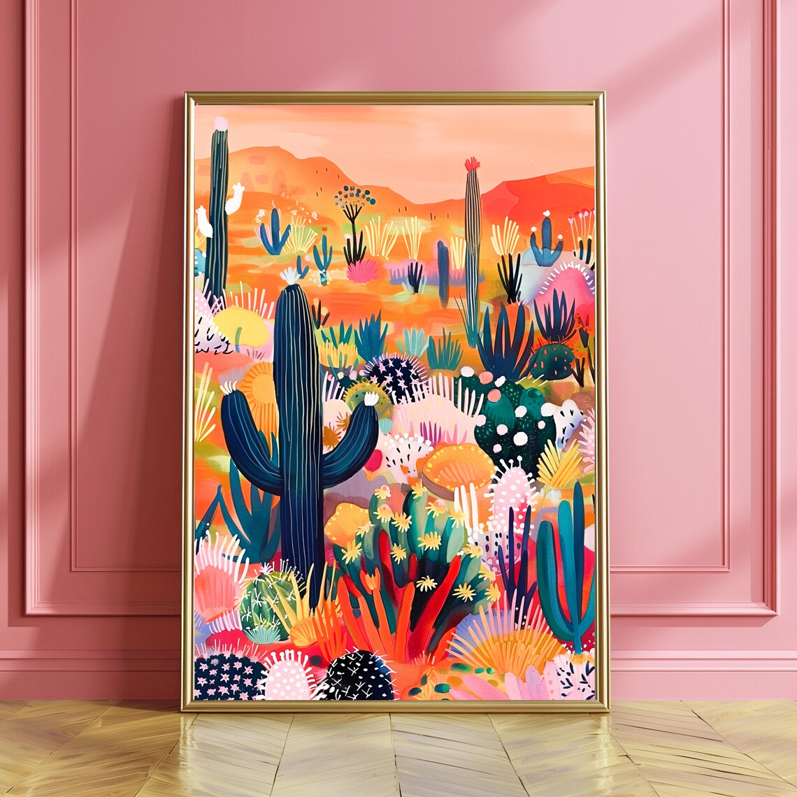 Whimsical Desert Landscape Wall Art Print Colorful Maximalist Decor Dopamin Art Print