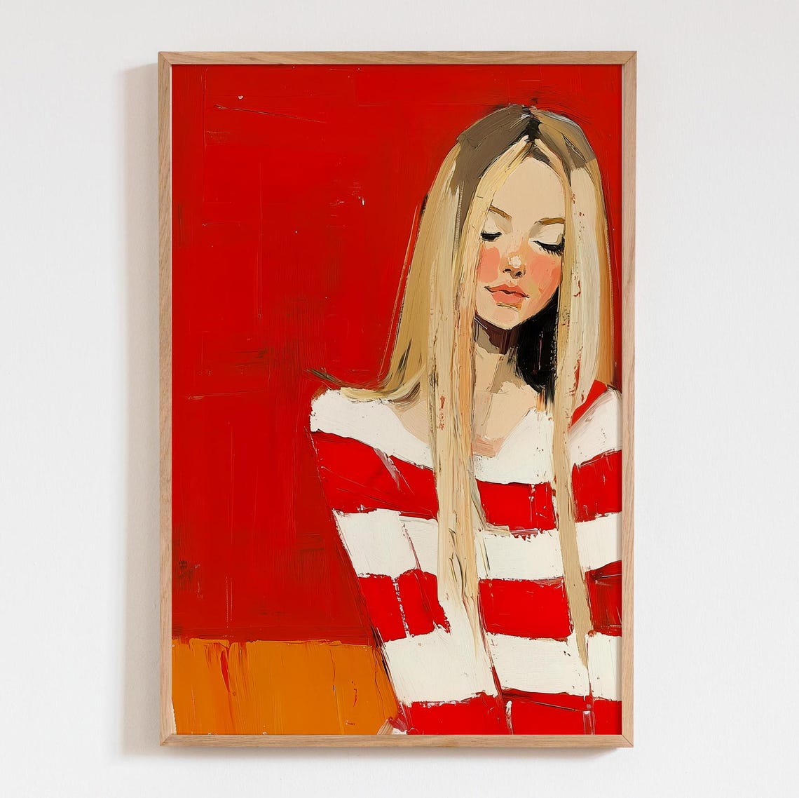 Blonde Woman Red White Striped Top Abstract Portrait Art Poster