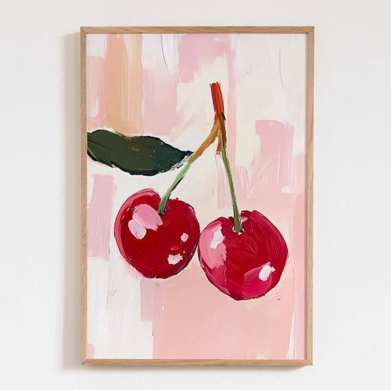 Cherry Poster Retro Wall Art Funky Decor Print Kitchen Dopamine Trendy Fruit
