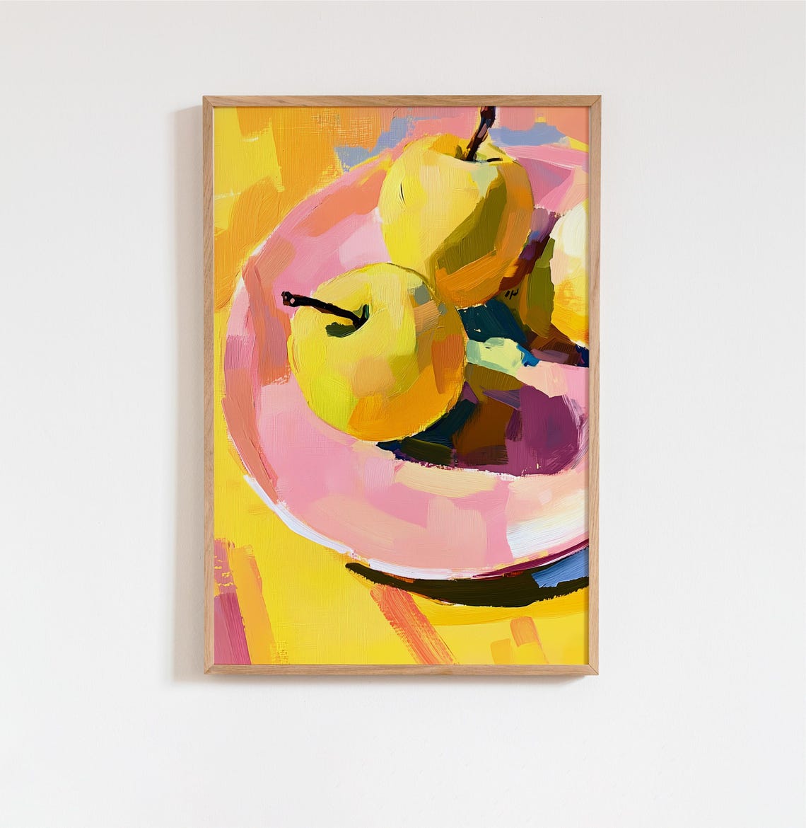 Two Yellow Pears on Pink Plate Acrylic Painting Kitchen Poster