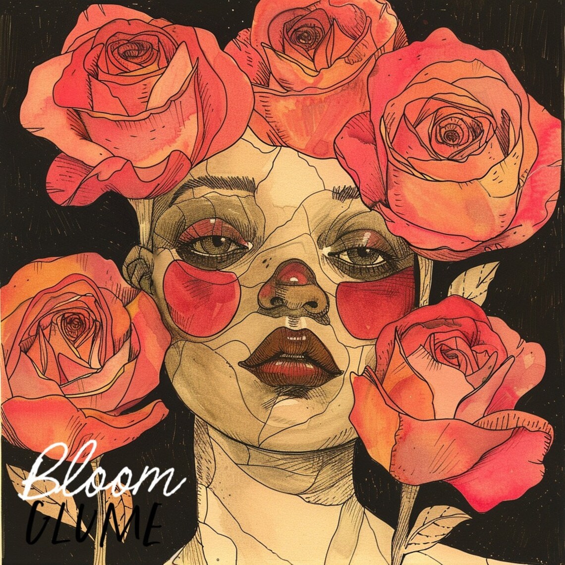 Flower Lady In Bloom Series, Whimsical Botanical Print