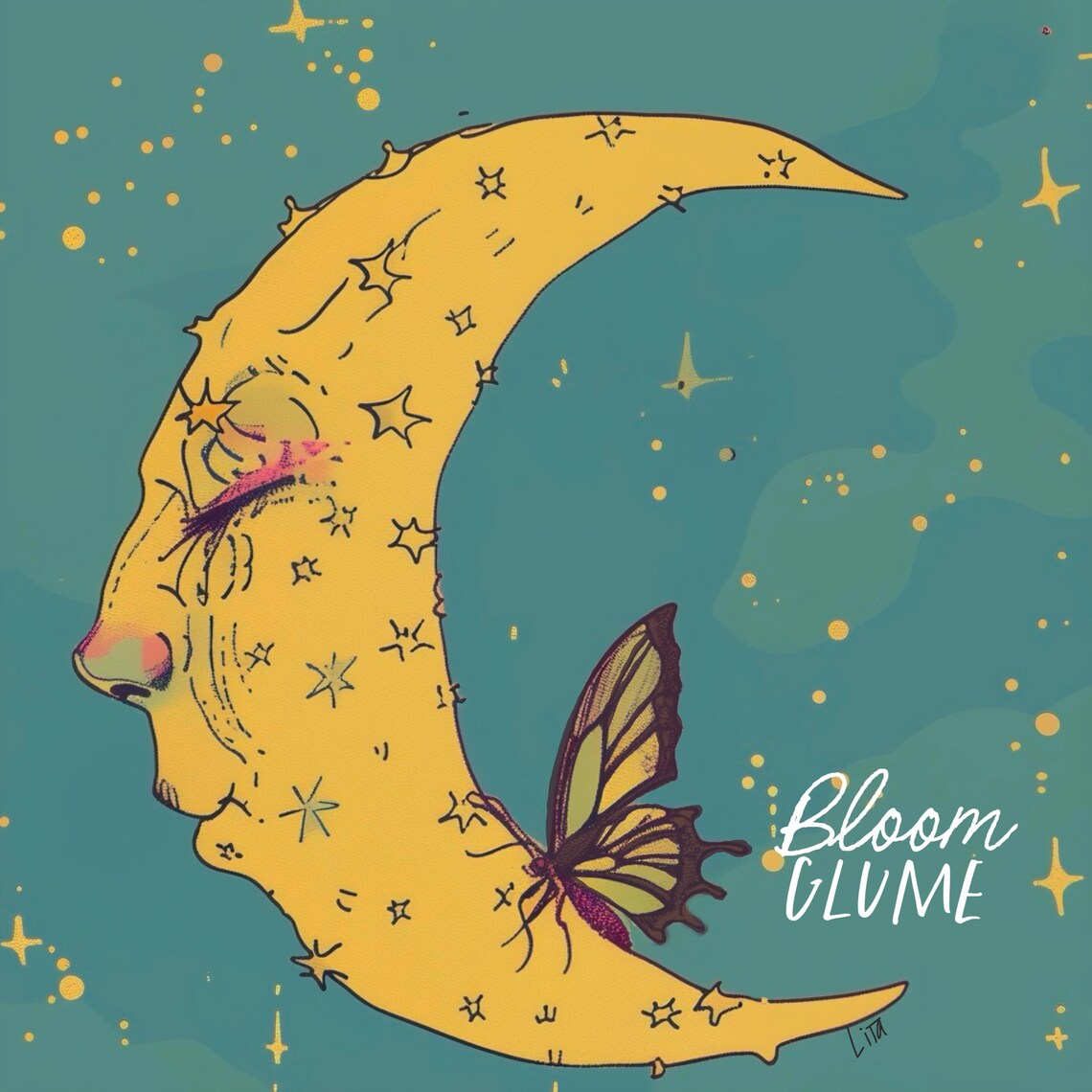 Crescent Moon With Face, Celestial Art Print