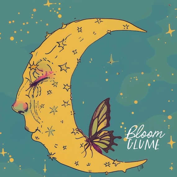 Crescent Moon With Face, Celestial Art Print