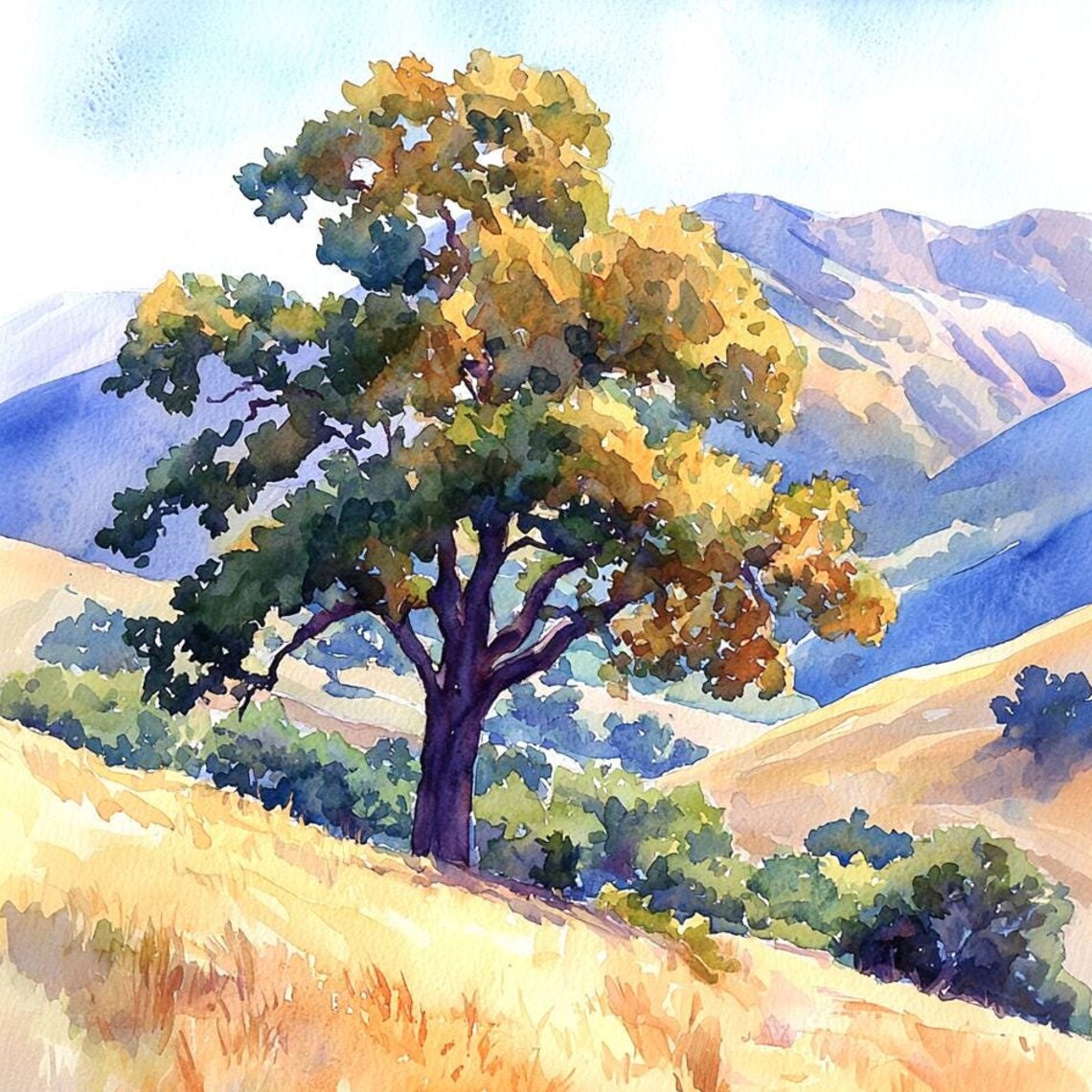 San Luis Obispo Hills Watercolor Style Art Print
