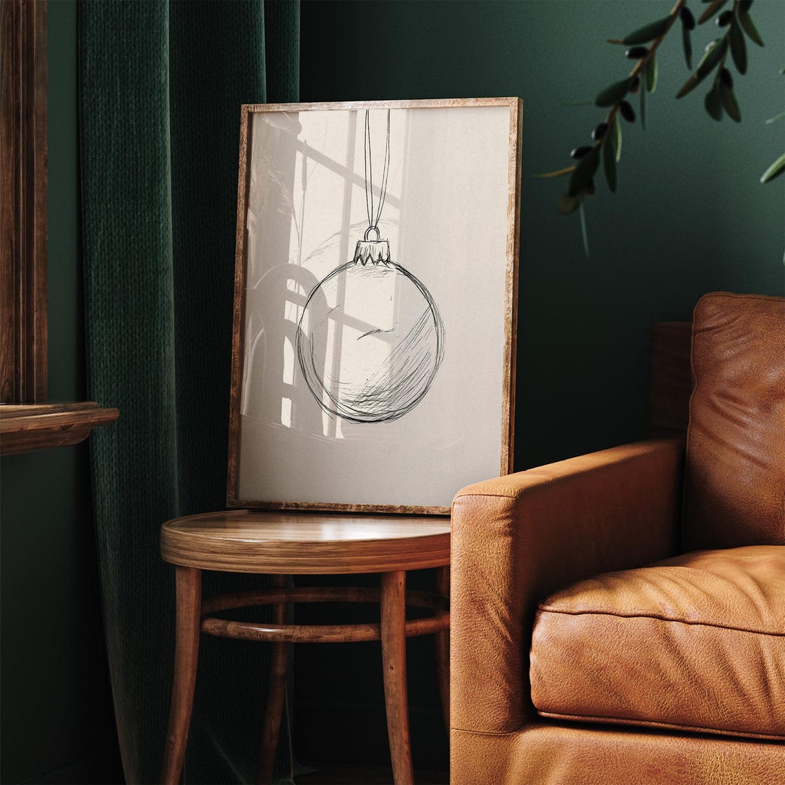 Christmas Bauble Ornament Pencil Sketch Minimalist Holiday Wall Art - Image 3