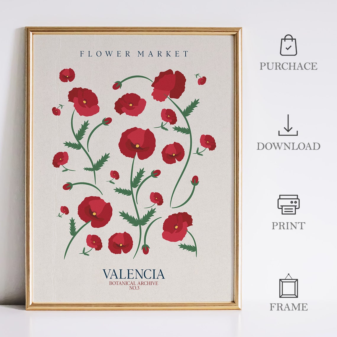 Flower Market Valencia Botanical Archive No 3 Red Poppy Flower Poster - Image 4