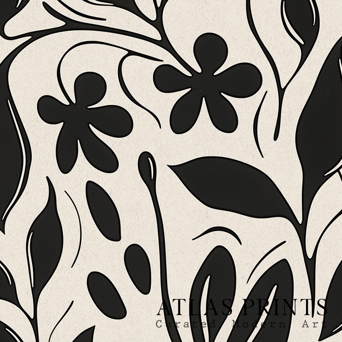 Black Botanical Vine Pattern Beige Scandinavian Neutral Wall Art - Image 3
