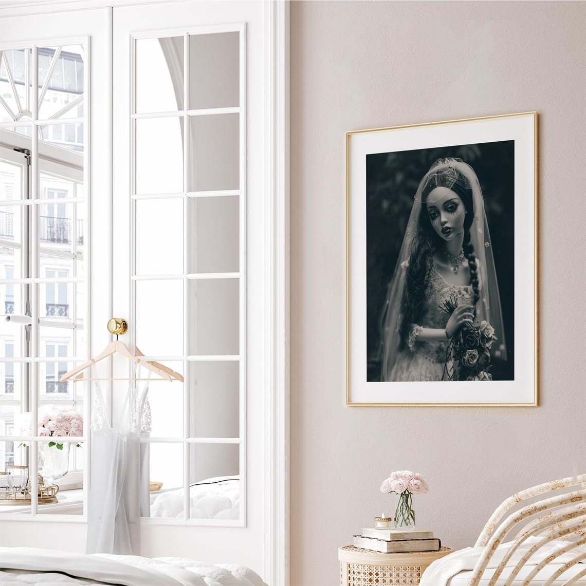 Gothic Halloween Bride Doll Dark Spooky Vintage Portrait Wall Art - Image 2