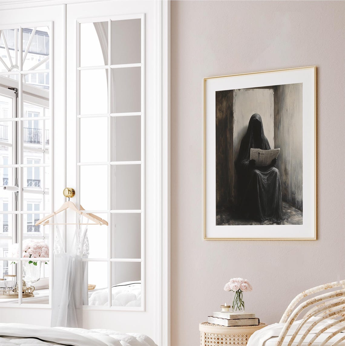 Dark Hooded Ghost Reading A Newspaper Gothic Mystery Art Poster - Image 3