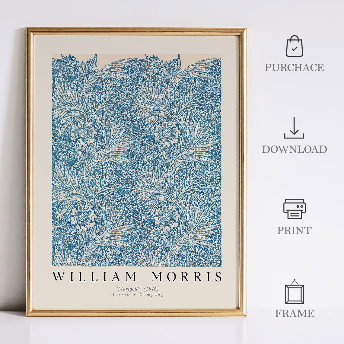 William Morris Marigold 1875 Blue Floral Arts and Crafts Poster - Image 5