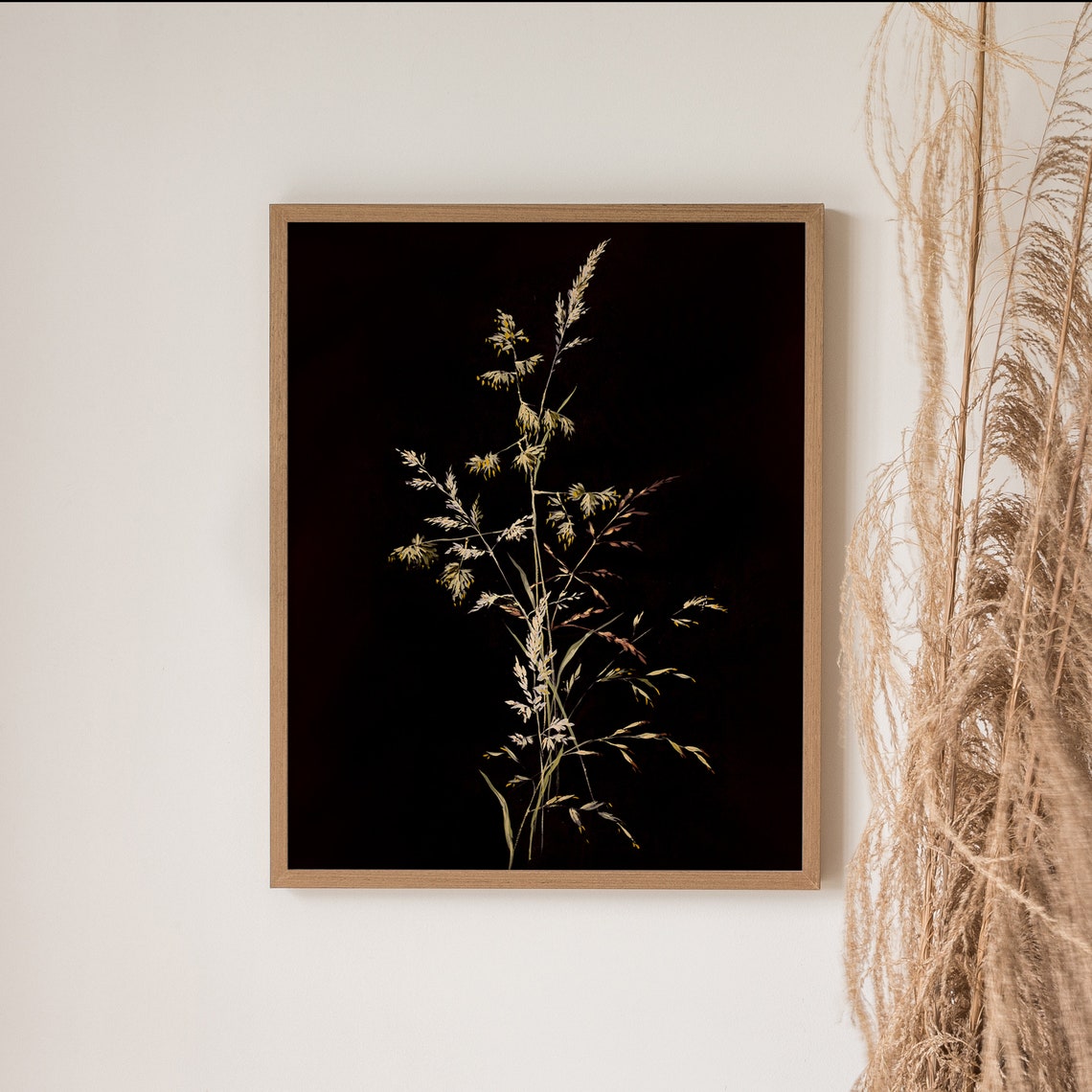 Dark Moody Botanical Wild Grass Silhouette on Black Dramatic Poster - Image 2