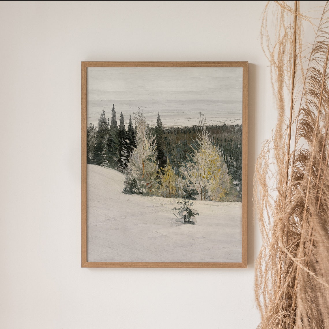 Vintage Snowy Forest Oil Painting Winter Pine Trees Muted Poster - Image 4