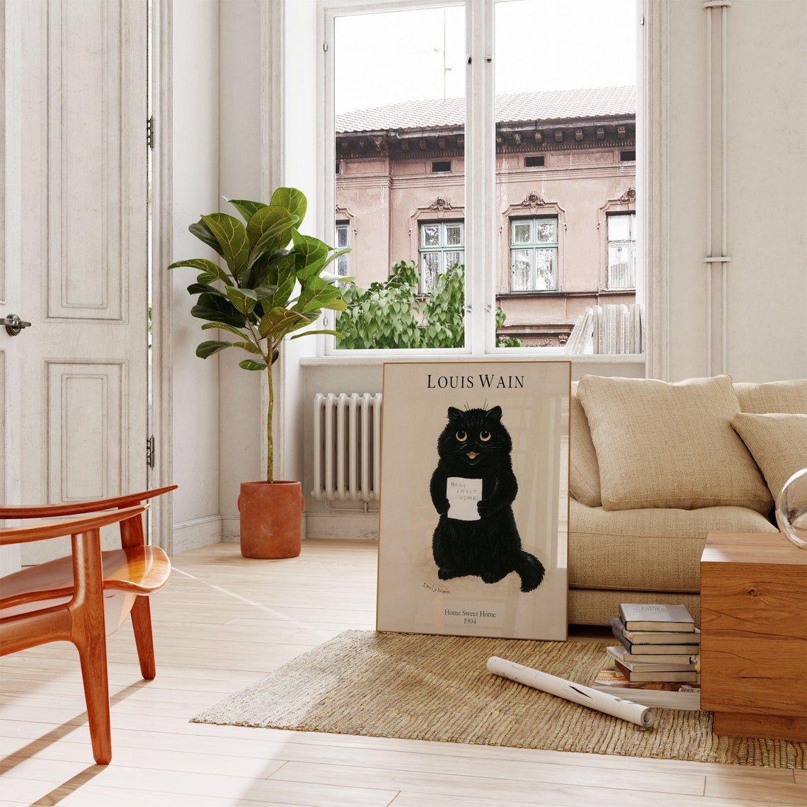 Louis Wain Print Home Sweet Home Cat Painting Black Cat Poster Bedroom Animal Wall Art Funny Living Room Decor Art - Image 4