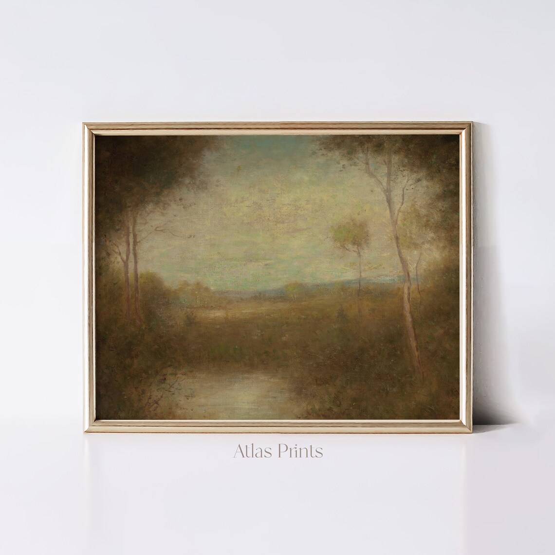 Moody Vintage Forest Landscape With Still Pond Tonalism Style Painting Poster - Image 4