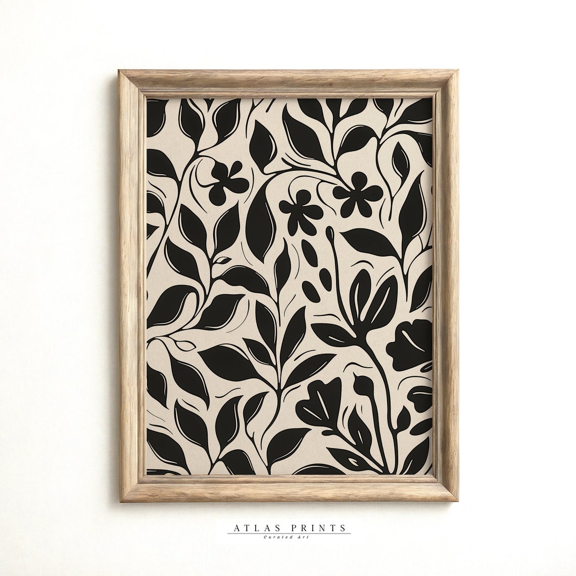 Black Botanical Vine Pattern Beige Scandinavian Neutral Wall Art