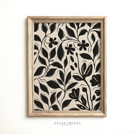 Monochrome Botanical Poster Bw Moody Floral Wall Art Print Minimalist Scandinavian Decor Neutral Organic Shapes Illustration