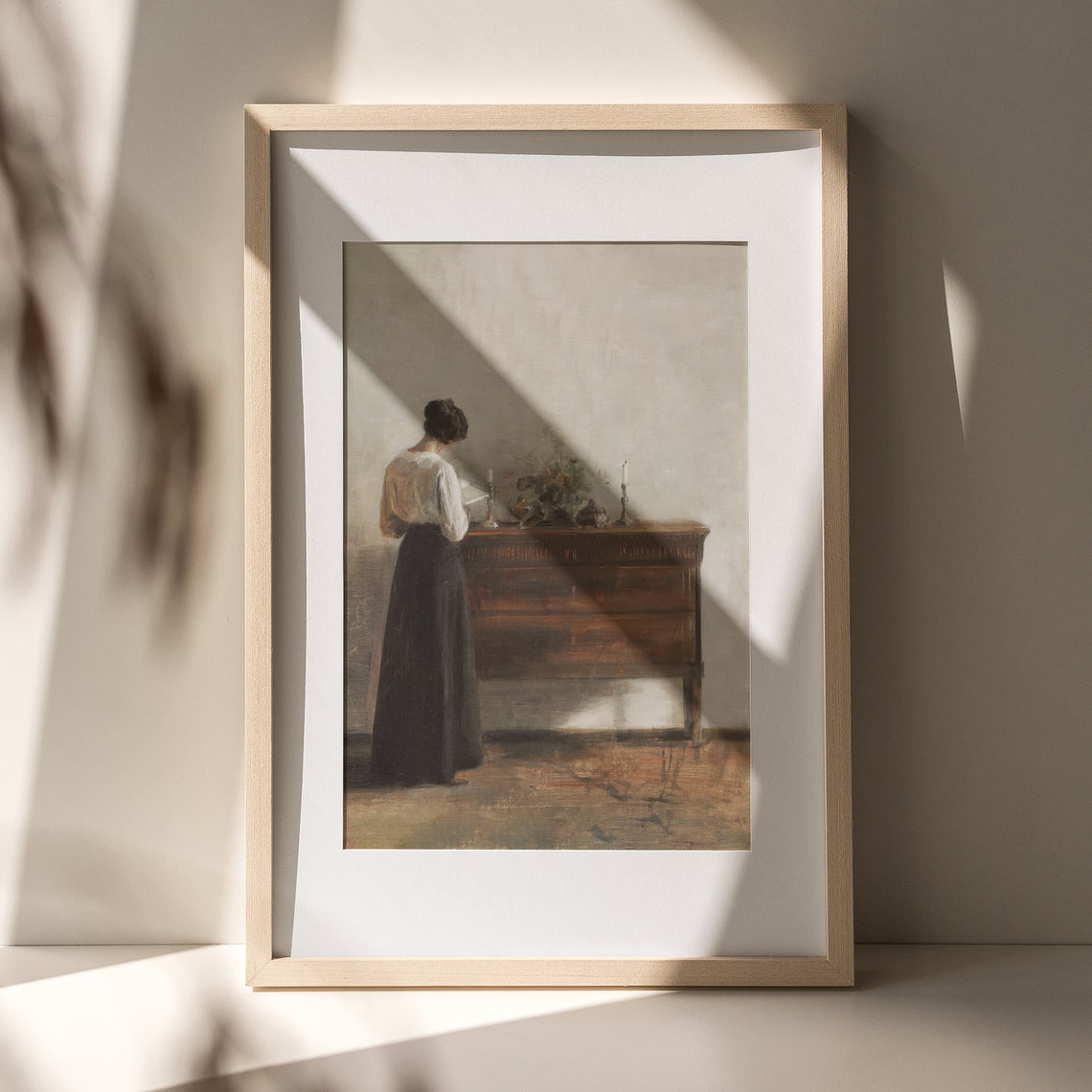 Vintage European Woman Portrait Reading Interior Muted Wall Poster - Image 2