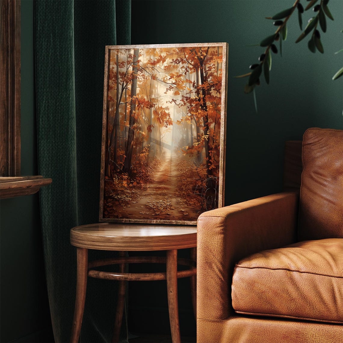 Moody Autumn Forest Path Vintage Fall Season Oil Painting Poster - Image 5